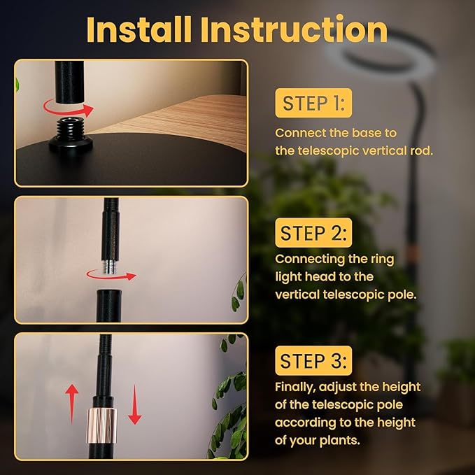 Grow Light, Plant Light for Indoor Plants 2 Pack, Full Spectrum Desk Grow Lamp with Pedestal, Automatic Timer for 3H/9H/12H, 10 Dimmable Levels, Height Adjustable