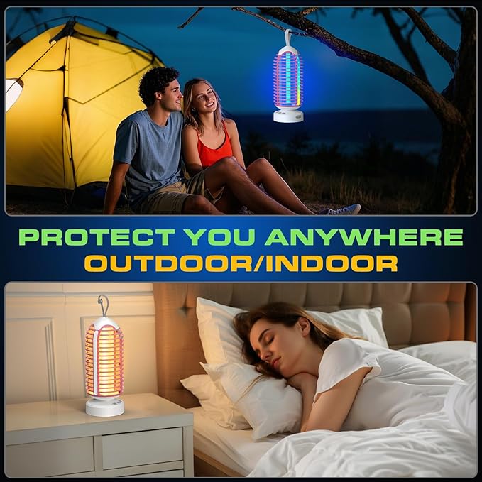 Bug Zapper Outdoor Indoor, Cordless Mosquito Zapper with LED Lights and Marquee Lights, Rechargeable Fly Zapper Outdoor Waterproof for Camping, Patio, Backyard, Garden, Home