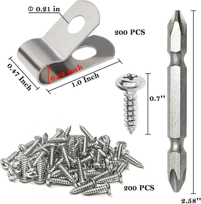 BESTEEL Upgraded 200 Pcs T304 Stainless Steel Wire Clips Cord Clamp Agricultural Fencing Fence Wire Clamps for 4, 6, 8, and 10-16 Gauge Wire Fencing Livestock Fencing clips for Wood, Metal or Vinyl