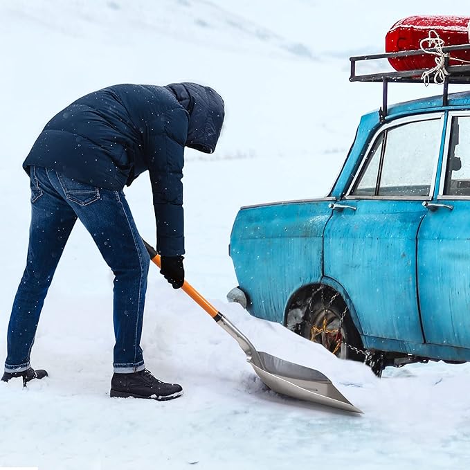 VNIMTI Aluminum Snow Shovel with D Handle Metal Snow Shovel for Driveway 45Inches 3.7 Pounds Transfer Shovel Shovel for Gardening, Orange