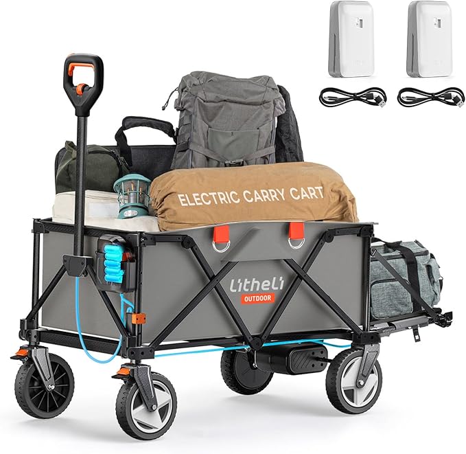 Litheli Electric Wagon Cart with Battery Power, All-Terrain Wheels & Variable Speed | 200L Capacity, 300 lbs Heavy-Duty Utility Wagon for Camping Gear, Beach Trips, Garden Tools & Shopping Hauls