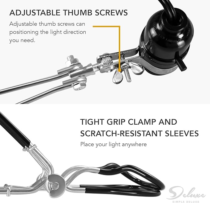 Simple Deluxe Clamp Lamp Light 8.5 Inch Adjustable Aluminum Reflector, Suit for E26 Socket Max 150 Watt Lamp (No Bulb Included), 6 Feet 18/2 SPT-2 Cord, Upgrade Tight Grip, 2 Pack