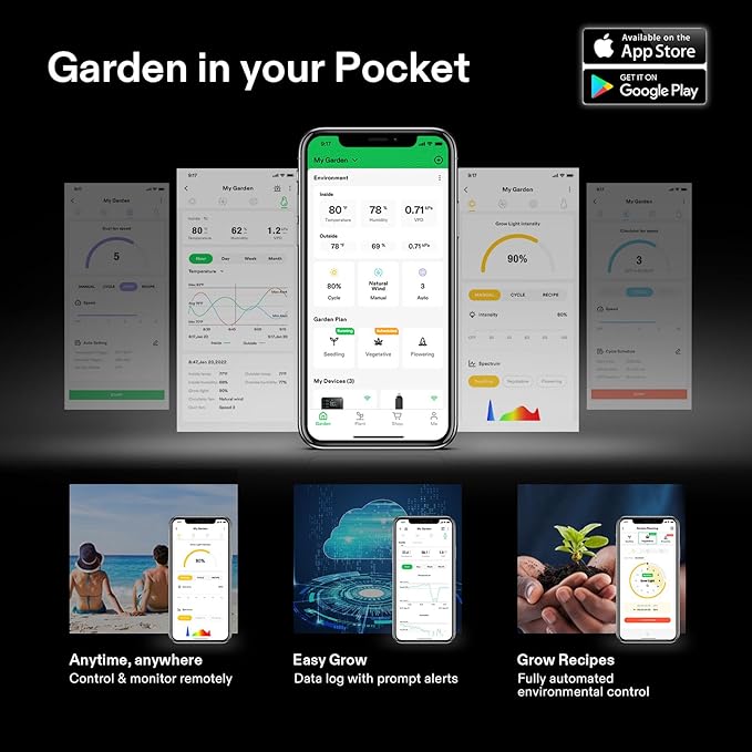 VIVOSUN GIY Plus Smart Grow Tent Kit, 3x3ft 3-Plant System, WiFi-Integrated Automatic Grow System with 2000D Mylar Grow Tent, Full-Spectrum Programmable Grow Light, Enhanced Ventilation & Circulation