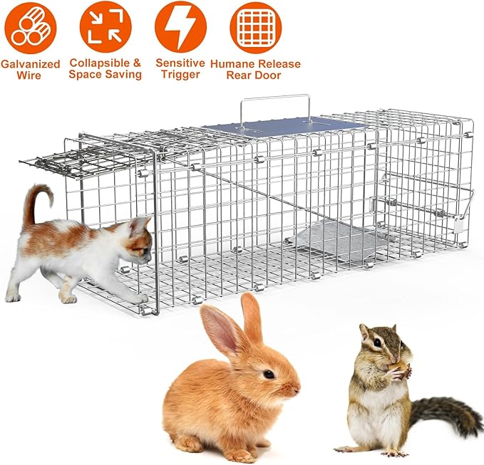 iMounTEK Humane Live Animal Cage Trap Cat Trap Cage Humane Catch & Release Live Rodent Collapsible Galvanized Wire for Kitten Rabbit Squirrels Small Raccoons Beavers Groundhogs Indoor Outdoor