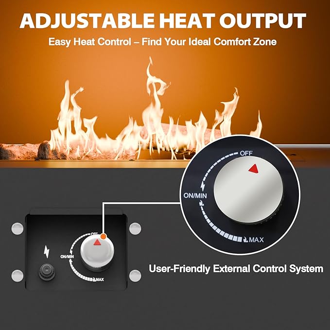 COOS BAY Outdoor Propane Fireplace Firepit, 50,000 BTU Adjustable Flame Chiminea Patio Heater with Tank Storage, Smokeless Gas, Ceramic Log, Modern Metal, 35.4''x22''x40.6'', Gray/Tan