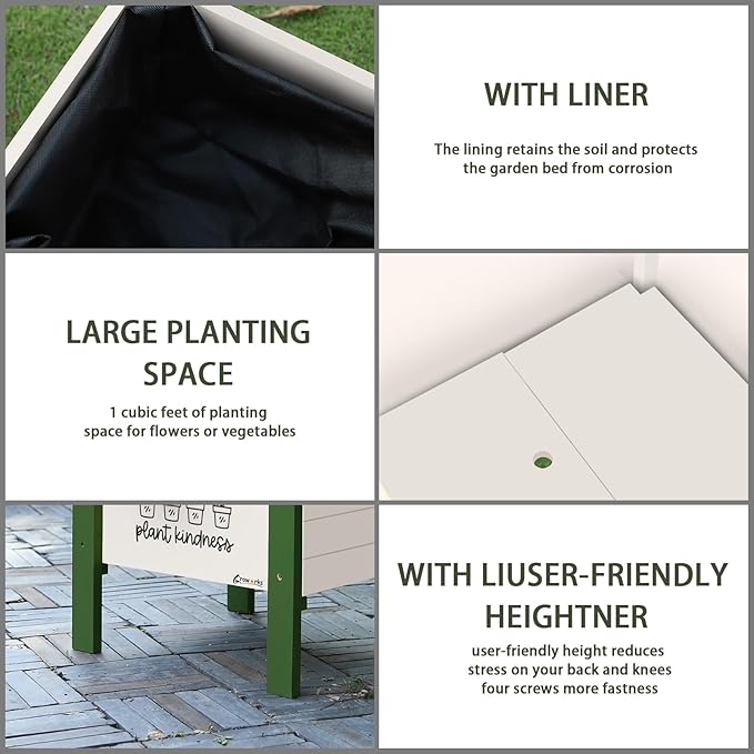 Raised Garden Bed with Trellis Elevated Planter Box with Legs, Drainage Holes for Outdoor Garden, Patio, Natural Wood 17.7”L x 16.1”W x27.6”H(Green)