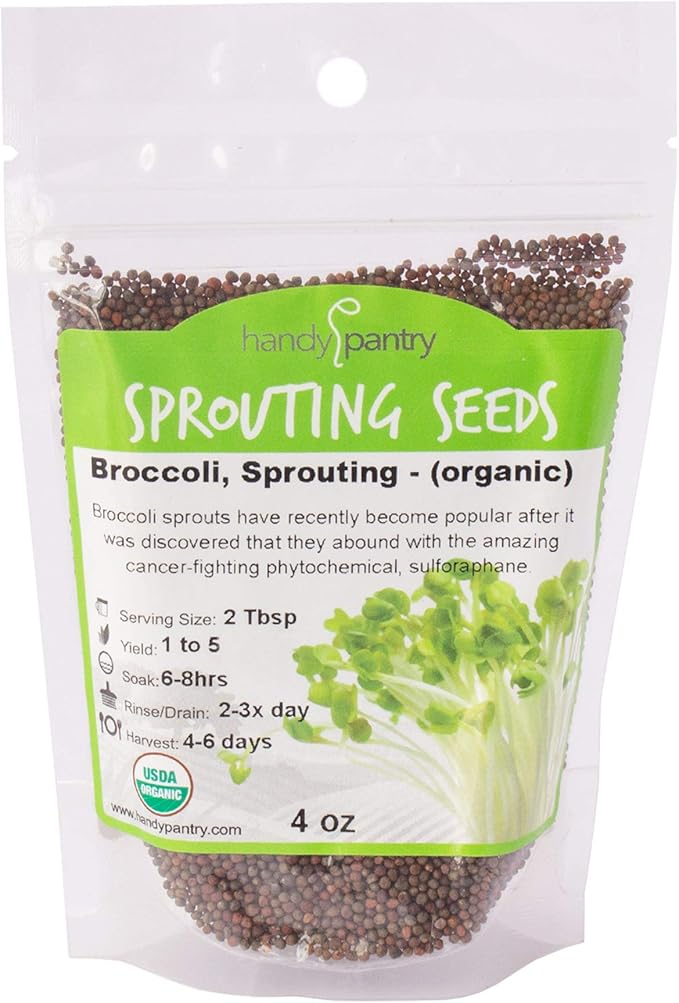 Organic Broccoli Sprout Growing Kit – Includes 316 Stainless Steel Lid, Stand, and Non-GMO Seeds – Complete Kit by Handy Pantry & Trellis + Co