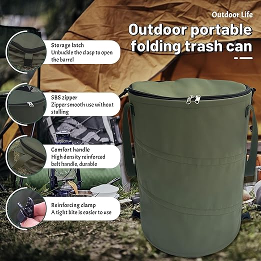 Pop up Camping Trash can with lid,Collapsible 24 Gallons Trash can with Sorting Clips,Garden Garbage Bag with Lid,Lawn and Leaf Bags - Reusable Yard Waste Bags (Green)