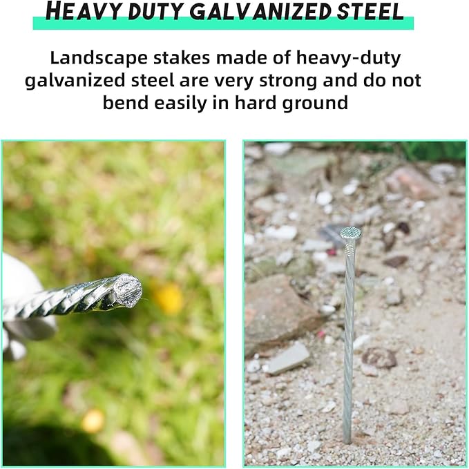 12" Galvanized Heavy-Duty Landscape Stakes Solid Spiral Metal Turf Spikes, Garden Stakes for Fixing Paver Edging, Weed Barriers, Artificial Lawn, Tent, Garden Plants