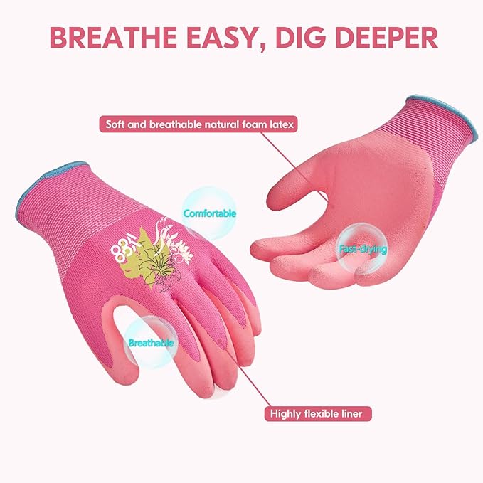 Vgo... 3 Pairs Women’s Gardening Gloves - Non-Slip Nitrile Coated, Breathable for Outdoor, DIY, Ranch, Camping(RB6013)
