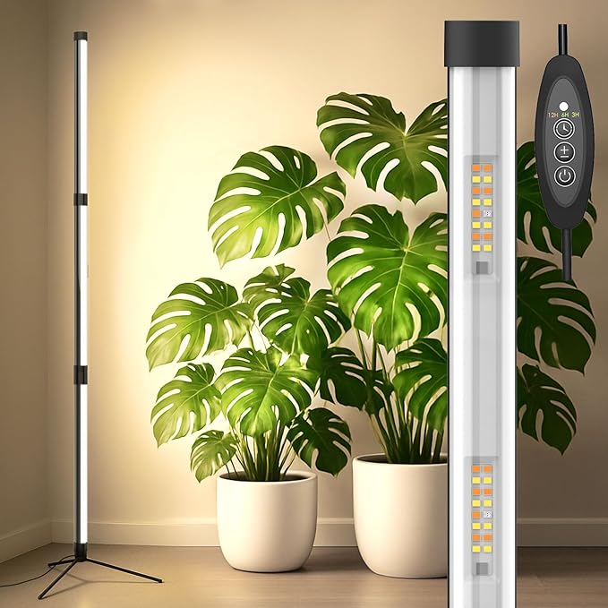 SANSI Vertical Grow Light, T10 Standing Grow Light for Indoor Plants, 55W 144 LEDs Full Spectrum Plant Light 4.34FT Adjustable Three-Stage, 5 Dimming, 4000K, Timer 3/6/12h for Wide Coverage Growth