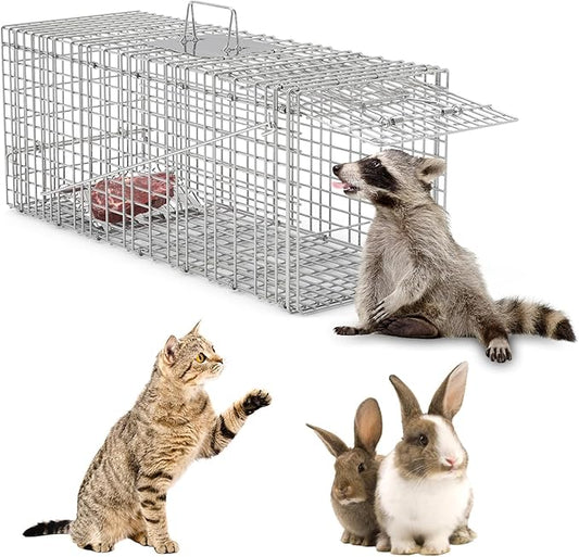 Humane Animal Trap, 30.5"x11.8"x11" Foldable Large Live Cage Traps for for Raccoons Beavers Groundhogs Foxes Armadillos and Other Live Animals, Easy to Catch and Release, Work for Indoor Outdoor