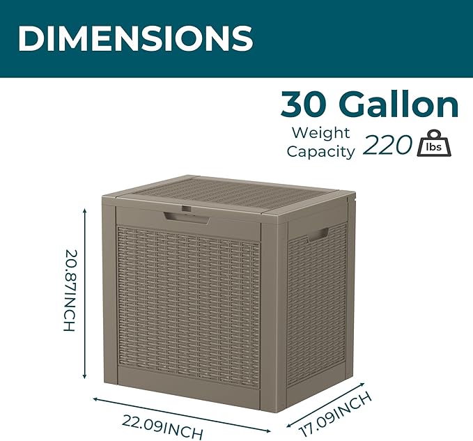 Resin Deck Box - 31 Gallon Lockable Outdoor Storage, Water-Resistant Indoor/Outdoor Bin for Package Delivery, Patio Cushions, Gardening Tools