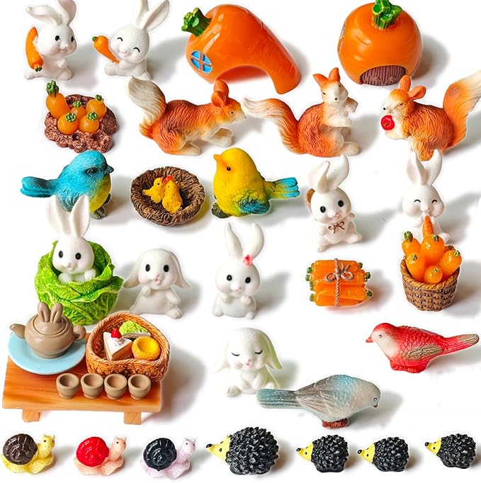 Kai Dream 39 Pcs Fairy Garden Kit - Rabbits and Carrots House,Bunnies Themed Mini Resin Figurines Indoor or Outdoor Decoration,Plant House or Patio Micro Landscapes Décor