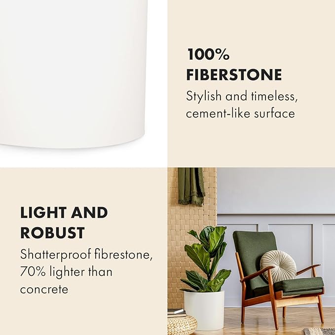 Fox & Fern 12" & 14.6" Large Planters (Set of 2) — Premium Lightweight Fiberstone Matte White Plant Pots with Drainage Plug; Extra Large Planters for Indoor & Outdoor; Weather Resistant & UV Resistant