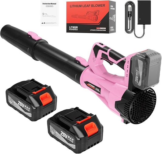 Leaf Blower Cordless, 21V Electric Leaf Blowers Lightweight Variable Speed Lithium Battery and Charger, Powered Lightweight Leaf Blower for Patio Lawn Care/Dusting Clearing/Leaf/Snow (Pink)