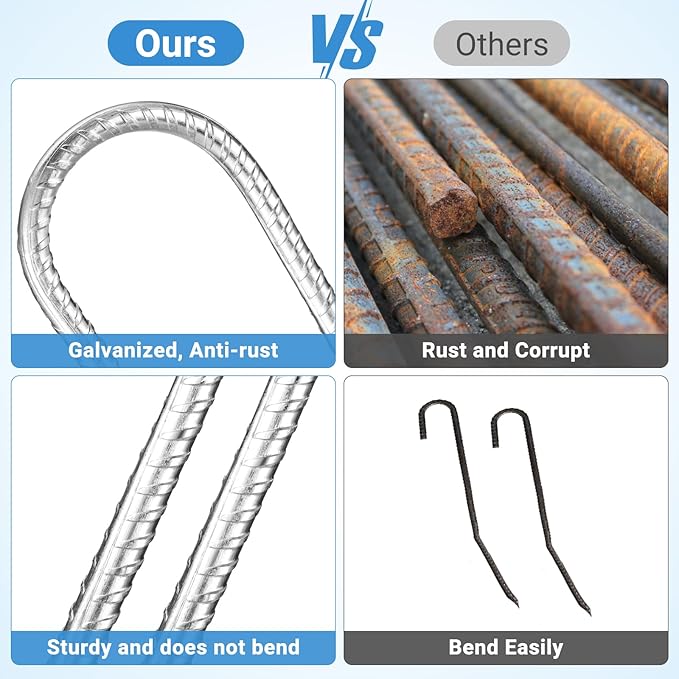 12 inch Garden Ground Stakes Galvanized Steel J Shape Hook Rebar Stakes, 12 Pack Heavy Duty Ground Anchors, Yard Stakes for Garden Rebar Stakes for Camping Tent, Anti-Rust Ground Stakes