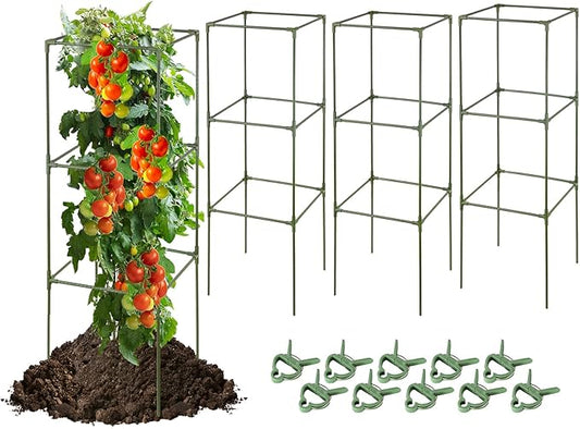 arbxvnrUp to 48.8in Square Tomato cage Garden mesh Plant Support Posts, quadrangular Adjustable Tomato Stand Pot Picking mesh (1pack)