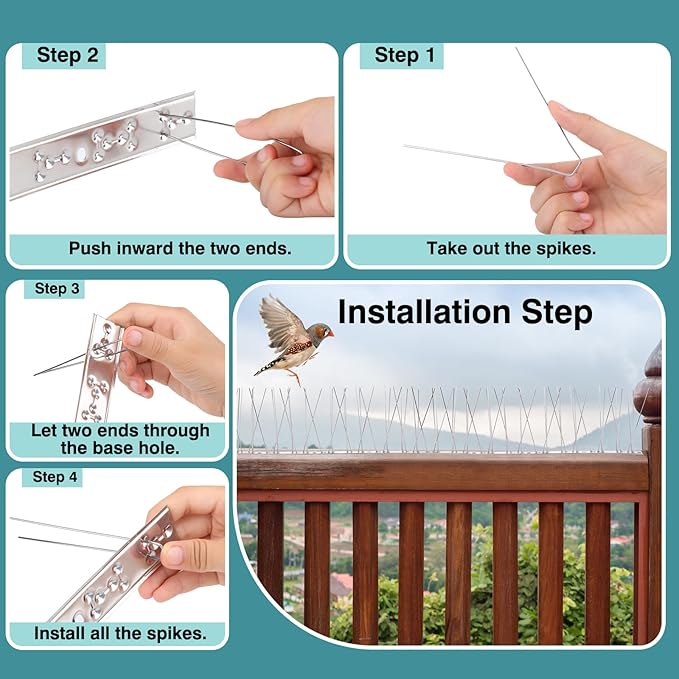 Bird Spikes Outdoor Use Bird Deterrent Spikes with Stainless Steel Base for Small Pigeons Crows and Woodpeckers Fence Roof and Wall