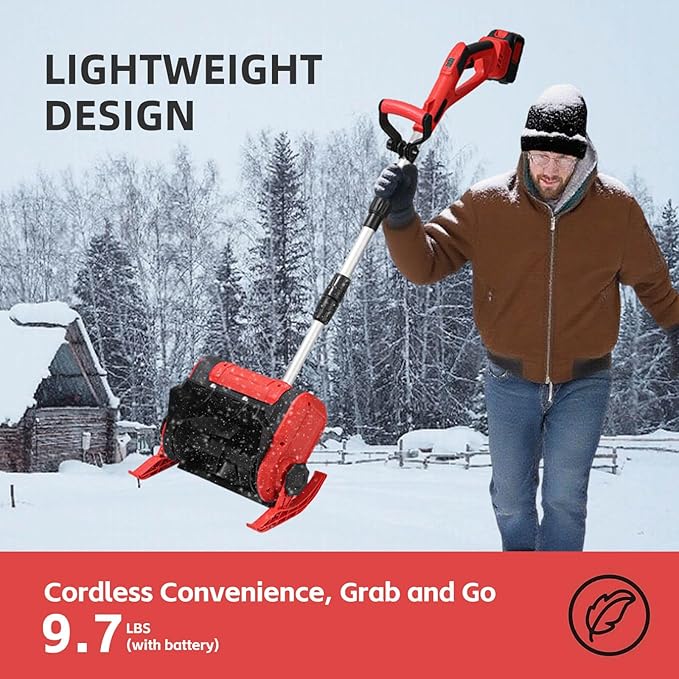 Cordless Snow Shovel, 21V | 12-Inch | 4-Ah Cordless Snow Blower, Foldable Electric Battery Powered Snow Removal Machine, 20ft Throwing Distance, Plows 300lbs/min (2 Battery & Quick Charger Included)