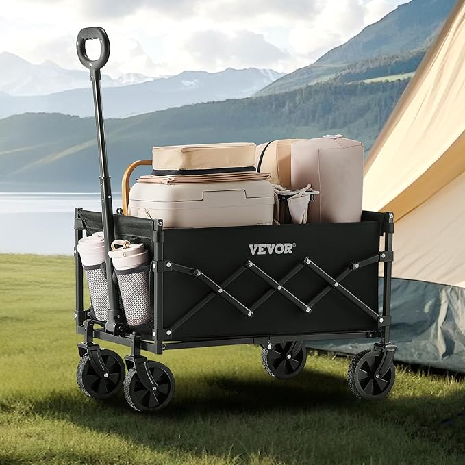 VEVOR Collapsible Folding Wagon with Wheels, Wagons Carts Foldable with 225lbs Capacity, Lightweight Portable Utility Wagon Cart for Grocery Shopping Sports Camping and Garden