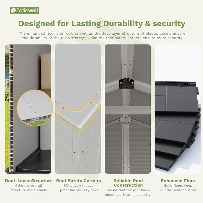 Patiowell 6 x 4 FT Outdoor Storage Shed, Plastic Tool Shed with Lockable Door & Window, Weather-Resistant Garden Shed with Floor for Backyard, Patio, Easy Assembly, Light Grey