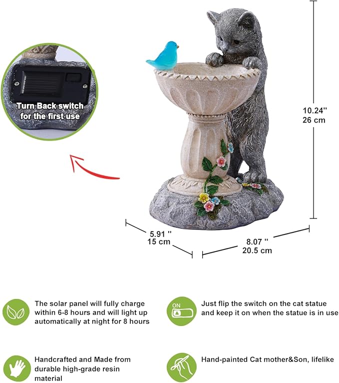 Nacome Cat Birdbath Garden Decor: Outdoor Statues Ornaments for Outside Decorations Yard Art Lawn Porch Patio Balcony - Birthday Gifts Choice for Mom Grandma Women Lover