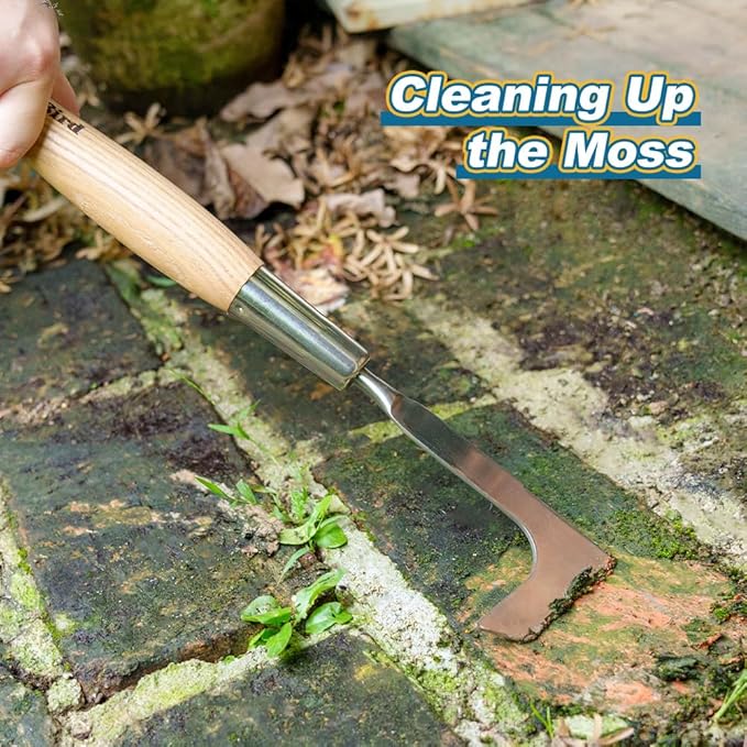Berry&Bird 15.2'' Crack Weeder Crevice Weeding Tool with Ashwood Handle, Manual Weed Puller for Sidewalk, Driveway Cracks & Garden Edging, Weeding Sickle for Garden Patio Lawn Yard Terrace Paving Moss