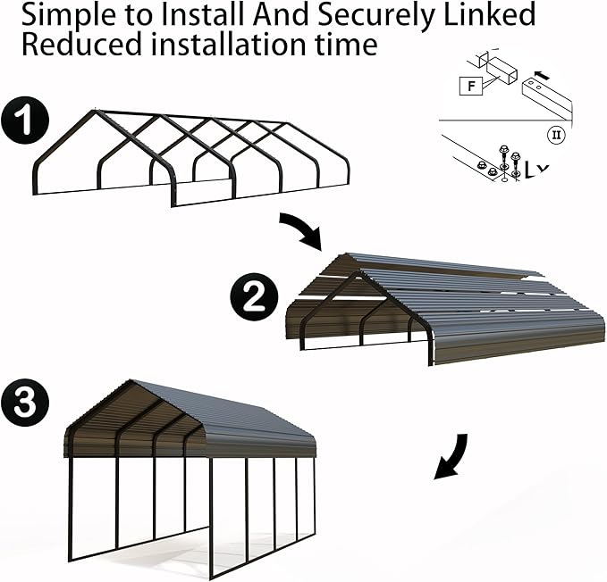 Heavy Duty Metal Carport 10x20 ft Galvanized Steel Carport Shelter for Car Extra Large Canopy for Dual Vehicle, RV Boat Storage All Weather Protection Garage Party Tent (10X20FT)