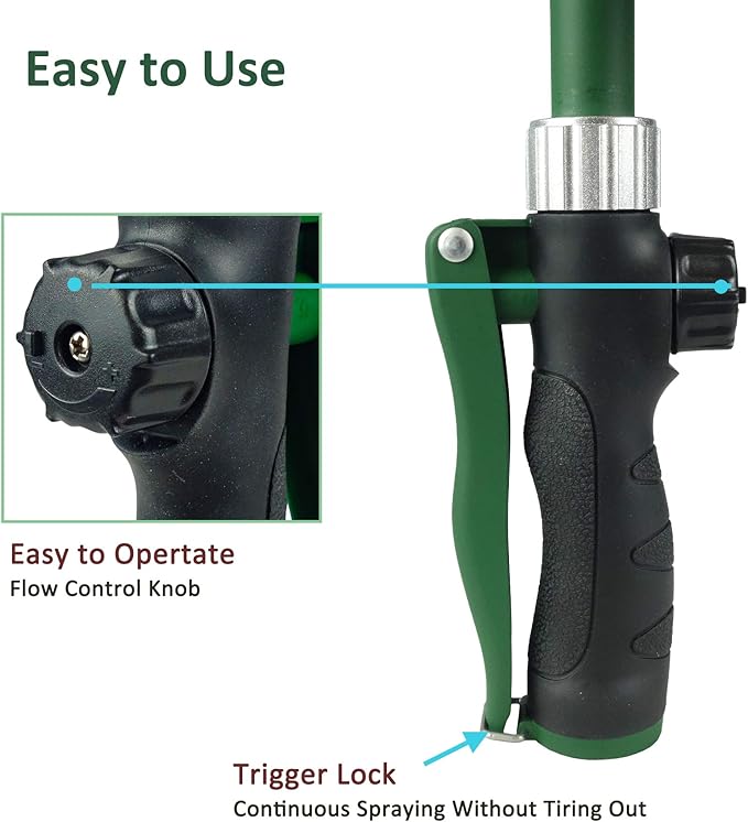 24 Inch Watering Wand With Rotating Head - Heavy Duty Ergonomic Sprayer With Trigger, Adjustable Spray Garden Hose Nozzles, Hanging Basket Wand With Flow Control, No Assembly Required