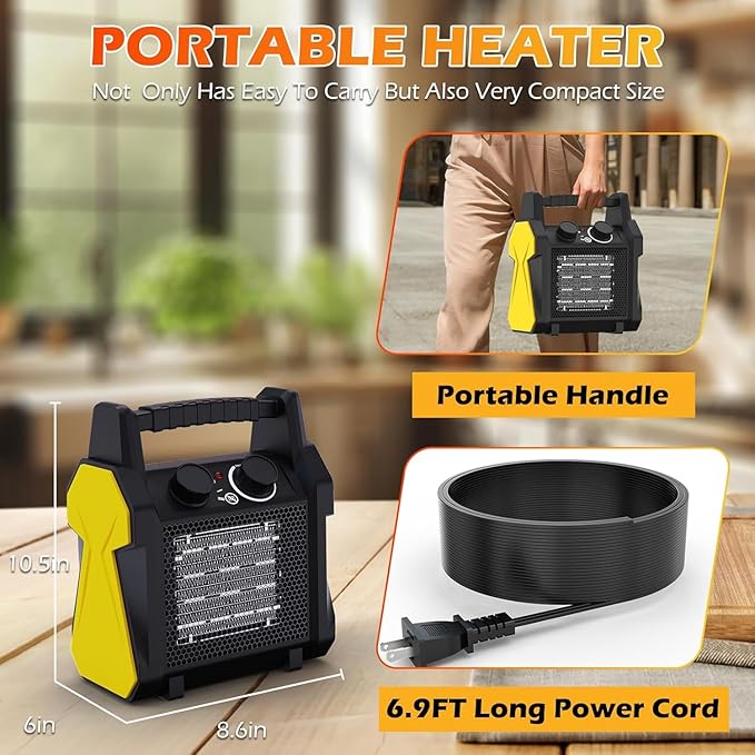 Outdoor Heater for Patio - 1500W Electric Greenhouse Heater, Portable Electric Space Heating with Overheat Protection, PTC Ceramic 3 Modes Patio Heating for Garage, Greenhouse, Outdoor Use