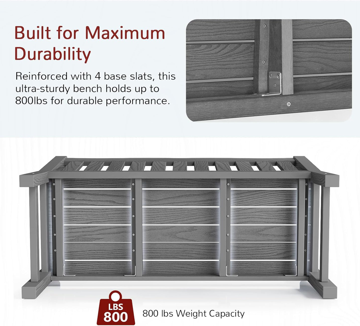 Outdoor Bench, Waterproof Garden Benches Set of 2, Never Rot or Fade, for Garden, Porch, Backyard and Deck, Grey