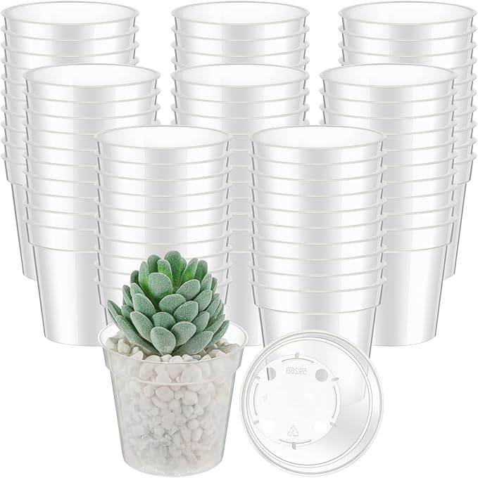 Yaomiao 80 Pcs 3 Inch Clear Mini Plastic Plant Pot Nursery Seedling Pots Seed Starter with Drainage Holes for Indoor Outdoor Garden Succulent Plants Cuttings Transplanting