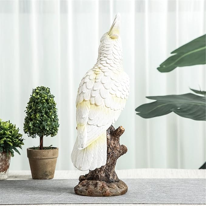 Parrot on Stump Statue Tree Hugger Garden Statues, Resin Figurines Lifelike Tropical Bird Sculptures for Patio Lawn Yard Home Desktop Decoration - White