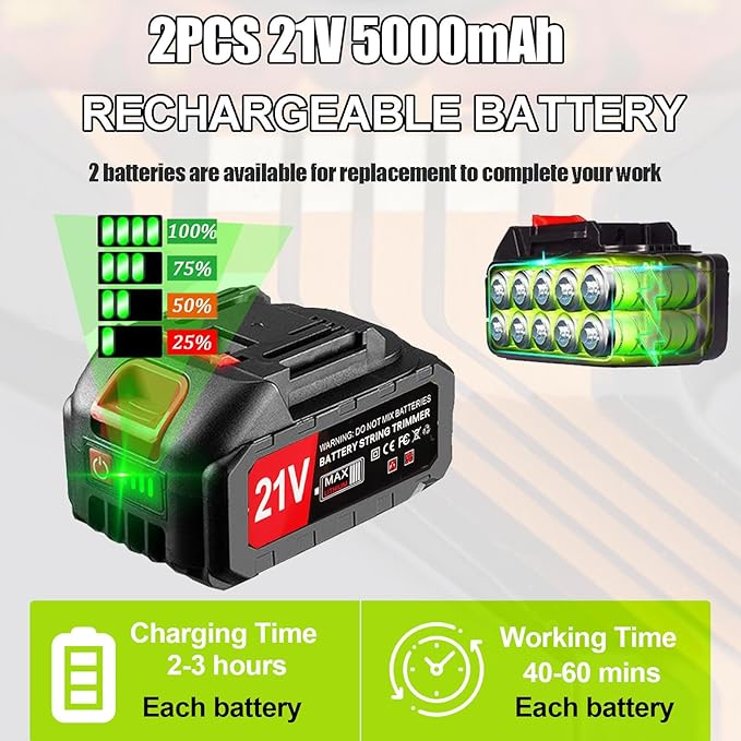 Electric Weed Wacker Cordless Eater Battery Powered Eater Lightweight Edger Portable Stringless Grass Trimmer/Lawn Mower/Brush Cutter, with 3 Types Blades & Wheels for Yard and Garden-Orange