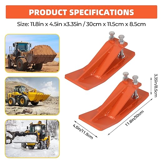 Tractor Bucket Protector, 2Pcs Ski Edge Protector Turf Tamer Double Lock Nuts and Bolts 4.5” Width Bucket Attachment Bucket Edge Anti-Skid for Snow Leaves Removal Spreading Gravel, Orange