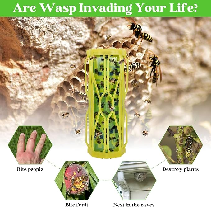Wasp Traps Outdoor Hanging with Fluorescent, Carpenter Bee Traps for Outside, Fly Traps Outdoor/Indoor, Wasp Fly Catcher Killer Hunter for Hornet, Gnat, Mosquito, Flying Insect, 2 Pack