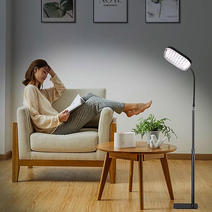 Upgraded Super Bright Grow Lights, 6000K Full Spectrum Standing Floor Plant Light with 336 LEDs & Flexible Gooseneck for Indoor Large Plants, Dimmable & Timer 4/8/12Hrs, 12V 3A High Power Output