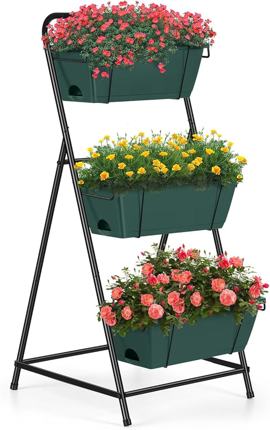 Vertical Raised Garden Bed 3 Tier Garden Planter Standing Planter Box Herb Garden Planter Outdoor and Indoor for Vegetables Flowers Green
