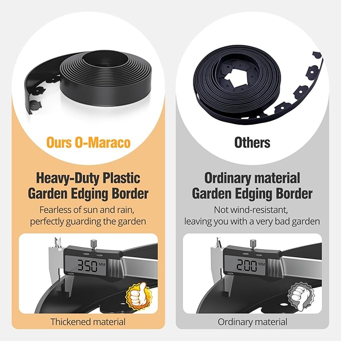 33FT No-Dig Landscape Edging, Heavy Duty 2 Inch Tall Plastic Garden Border with 30 Anchoring Spikes (Black)