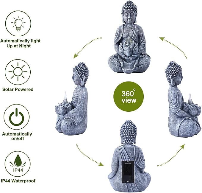 Meditation Buddha Garden Statues: Outdoor Sculpture with Tea Lights Decor for Patio Lawn Yard Art - Gifts for Mom Grandma