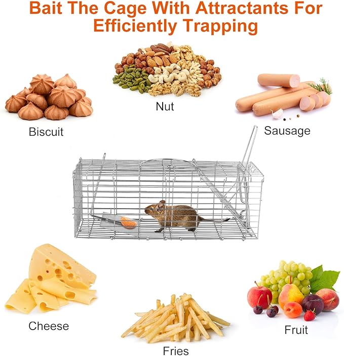 Humane Rat Trap, Foldable Metal Mouse Cage Traps and Other Small Live Animals Cage, Easy to Catch and Release, Work for Indoor Outdoor