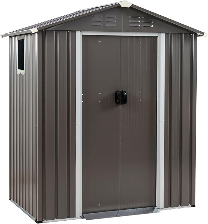 Shintenchi 5x3 FT Outdoor Storage Shed with Window, Lockable Outdoor Waterproof Tool Storage Sheds, Weather Resistant Tool Storage House Shed for Garden, Backyard, Patio Utility and Tool Storage, Gray