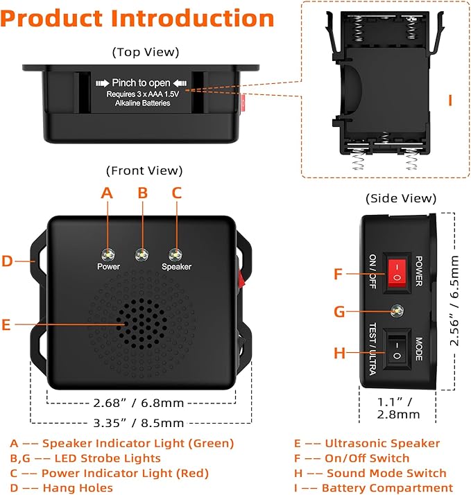 Rodent Repellent for Car, Battery Powered Under Hood Animal Repeller, Ultrasonic Rat and Mice Deterrent Device, Electronic Pest Control for RV, Truck, Garage, Vehicle Engine Protection, Pack of 4