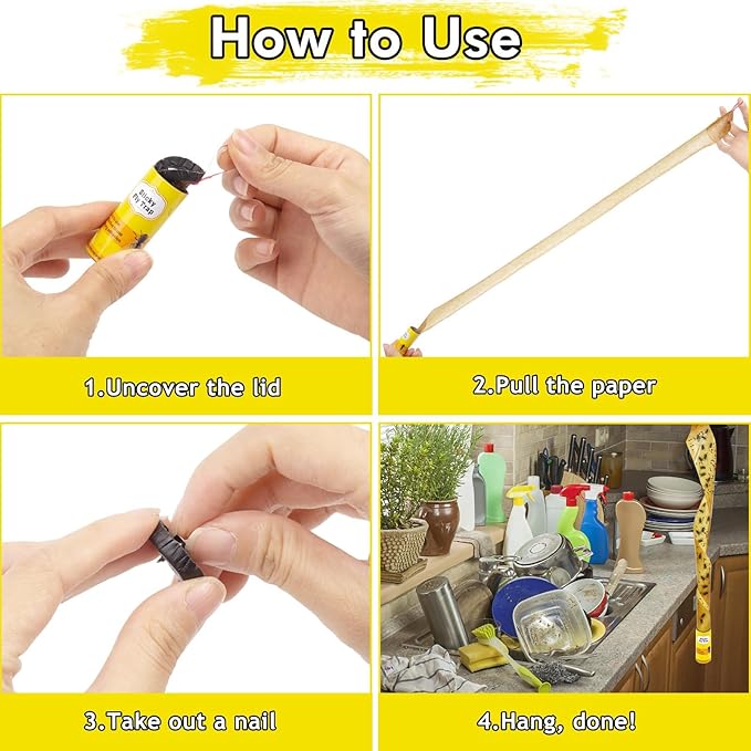 Dwcom 40 Packs Fly Strips, Fly Traps Indoor/Outdoor for Home Hanging, Fly Ribbon Tape Paper, Sticky Gnat Killer Traps Catcher for Fruit Flies, Bug, Insect, Pest, Mosquito, Plant