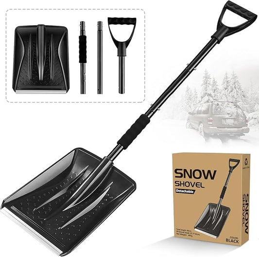 Snow Shovel for Car & Driveway, Upgraded 42.5" Lightweight Aluminum Alloy Shovel, Portable Foldable Snow Shovel for Emergency, Garden, Snow Removal, Heavy Duty Ice Shovel with Ergonomic Handle (Black)
