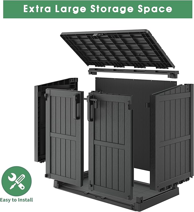 Horizontal Resin Storage Shed 36 Cu Ft with Lockable Doors, Portable Outdoor Storage Cabinet -Easy to Assemble,Sheds & Outdoor Storage, Waterproof Outdoor Storage Box for Backyards,Black