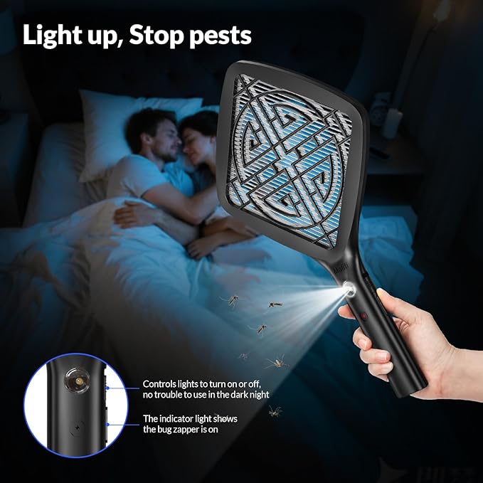 Mafiti Bug Zapper 3000V Ultra-Light Electric Fly Swatter with LED Light,Bug Zapper Indoor with Safety Grid for Home,Kitchen&Outdoor Camping-AA Battery Powered (not incl.)