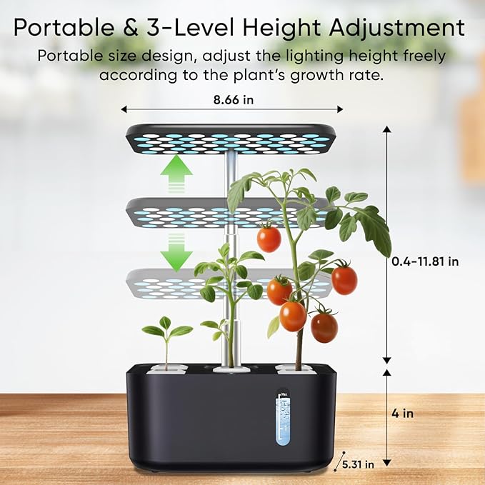 Sonicgrace Indoor Hydroponic Growing System with LED Grow Light, Quiet Smart Water Pump, 5 Pods, Automatic Timer, Perfect for Herbs, Vegetables and Fruits, Ideal Home Office Gardening Gift