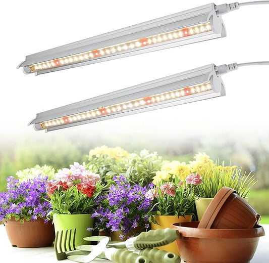 Grow Light T5 1.4Ft (2pcs x 10 Watts),5000k White Full Spectrum LED Lamp Plant Light Strips for Indoor Plant Growing,End-to-End Connectable with V-Shaped Reflector